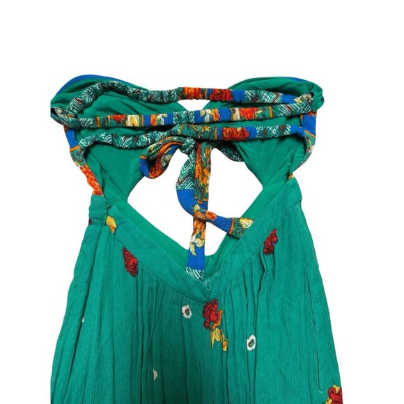 Free People Boho Wide Leg Jumpsuit Floral Peacock Tie Back Romper S - Picture 4 of 7